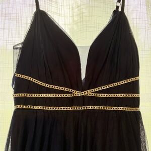 Dark blue Evening Dress with Gold Trim